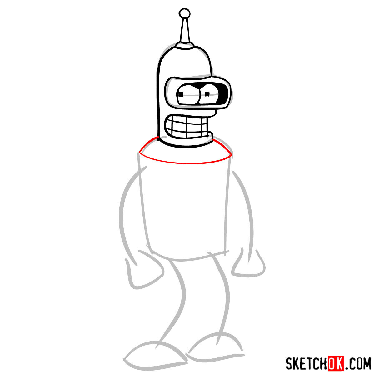 How to draw Bender Rodríguez - step 05